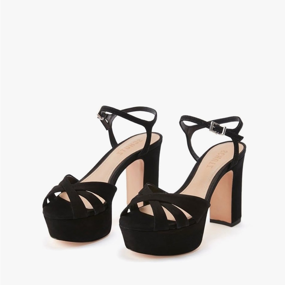 SCHUTZ Women's Keefa Black Platform Dress Sandal BRAZILIAN NUBUCK Size 10 B EUC